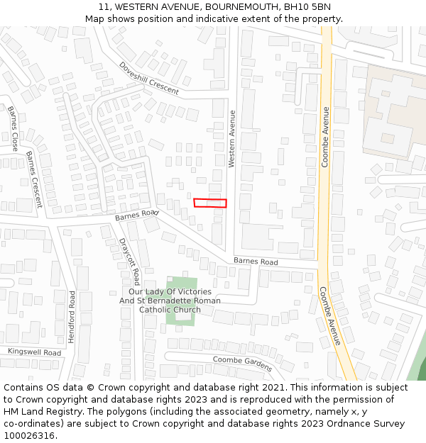 11, WESTERN AVENUE, BOURNEMOUTH, BH10 5BN: Location map and indicative extent of plot