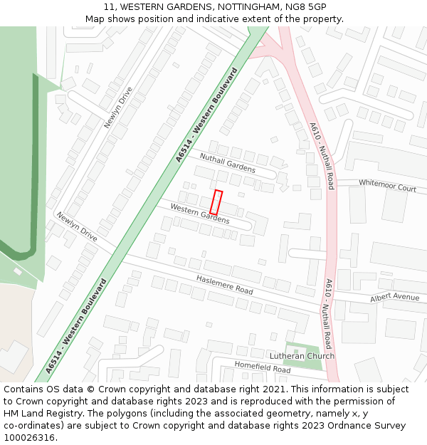 11, WESTERN GARDENS, NOTTINGHAM, NG8 5GP: Location map and indicative extent of plot