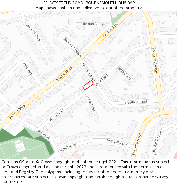 11, WESTFIELD ROAD, BOURNEMOUTH, BH6 3AP: Location map and indicative extent of plot