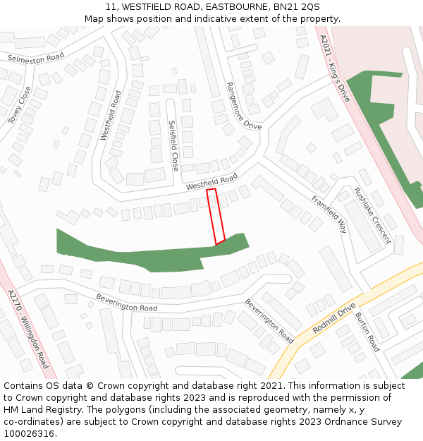 11, WESTFIELD ROAD, EASTBOURNE, BN21 2QS: Location map and indicative extent of plot