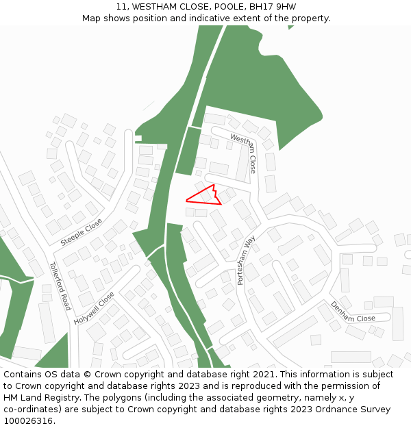 11, WESTHAM CLOSE, POOLE, BH17 9HW: Location map and indicative extent of plot