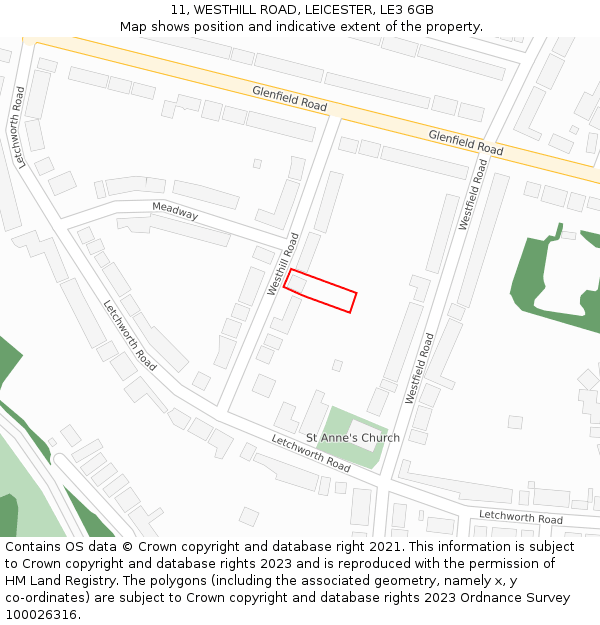 11, WESTHILL ROAD, LEICESTER, LE3 6GB: Location map and indicative extent of plot