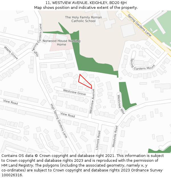 11, WESTVIEW AVENUE, KEIGHLEY, BD20 6JH: Location map and indicative extent of plot