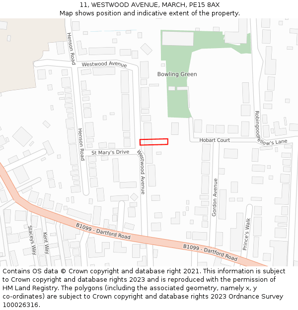 11, WESTWOOD AVENUE, MARCH, PE15 8AX: Location map and indicative extent of plot