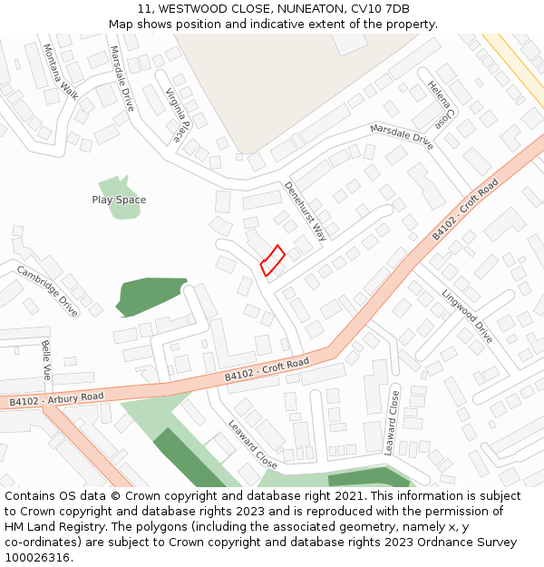 11, WESTWOOD CLOSE, NUNEATON, CV10 7DB: Location map and indicative extent of plot