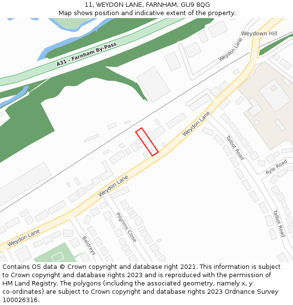 11, WEYDON LANE, FARNHAM, GU9 8QG: Location map and indicative extent of plot