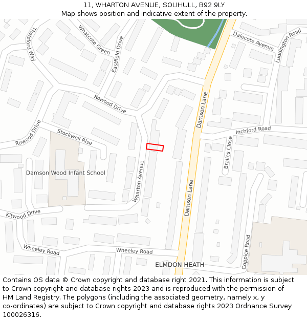 11, WHARTON AVENUE, SOLIHULL, B92 9LY: Location map and indicative extent of plot