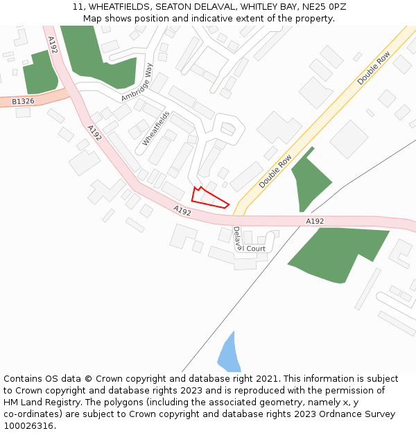 11, WHEATFIELDS, SEATON DELAVAL, WHITLEY BAY, NE25 0PZ: Location map and indicative extent of plot