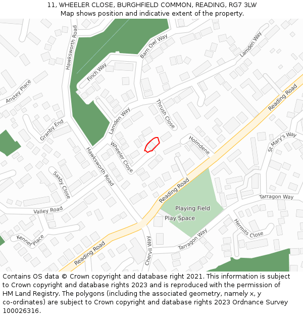 11, WHEELER CLOSE, BURGHFIELD COMMON, READING, RG7 3LW: Location map and indicative extent of plot