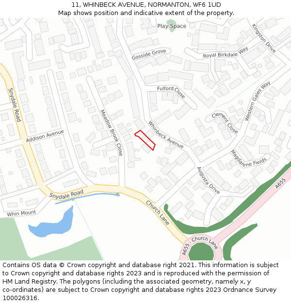 11, WHINBECK AVENUE, NORMANTON, WF6 1UD: Location map and indicative extent of plot