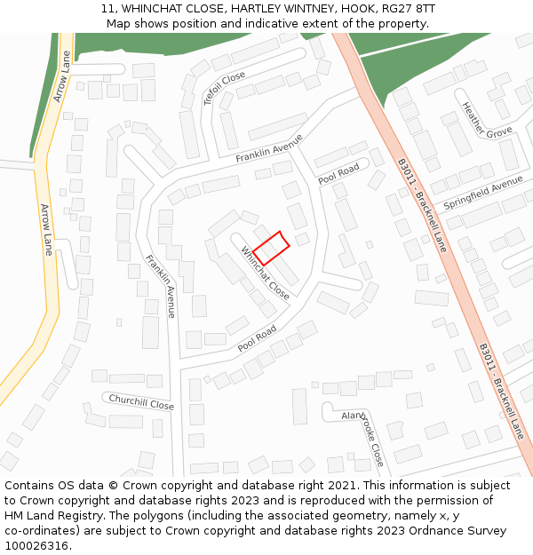 11, WHINCHAT CLOSE, HARTLEY WINTNEY, HOOK, RG27 8TT: Location map and indicative extent of plot