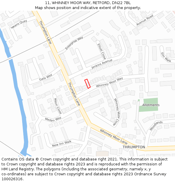 11, WHINNEY MOOR WAY, RETFORD, DN22 7BL: Location map and indicative extent of plot