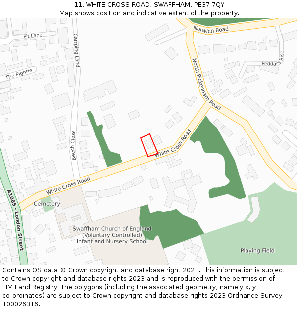 11, WHITE CROSS ROAD, SWAFFHAM, PE37 7QY: Location map and indicative extent of plot