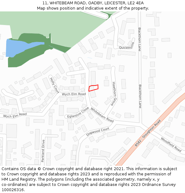 11, WHITEBEAM ROAD, OADBY, LEICESTER, LE2 4EA: Location map and indicative extent of plot