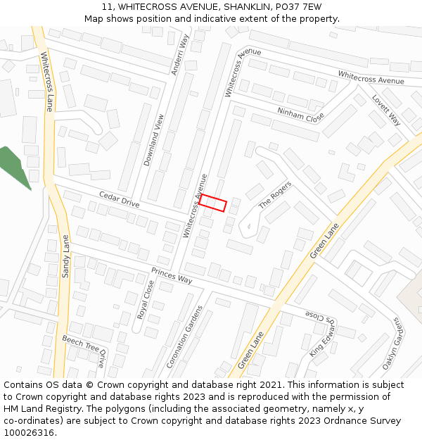 11, WHITECROSS AVENUE, SHANKLIN, PO37 7EW: Location map and indicative extent of plot