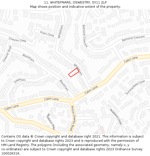 11, WHITEFRIARS, OSWESTRY, SY11 2LP: Location map and indicative extent of plot