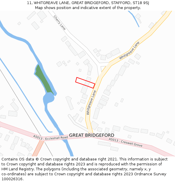 11, WHITGREAVE LANE, GREAT BRIDGEFORD, STAFFORD, ST18 9SJ: Location map and indicative extent of plot