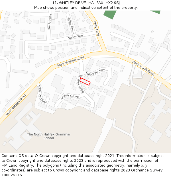 11, WHITLEY DRIVE, HALIFAX, HX2 9SJ: Location map and indicative extent of plot