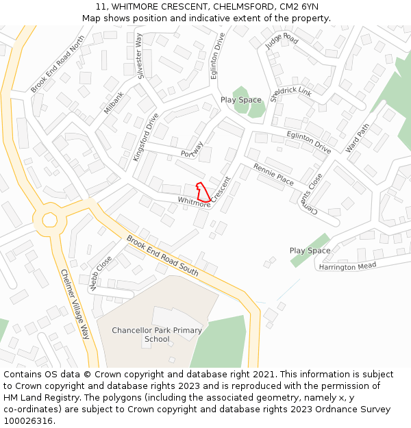 11, WHITMORE CRESCENT, CHELMSFORD, CM2 6YN: Location map and indicative extent of plot