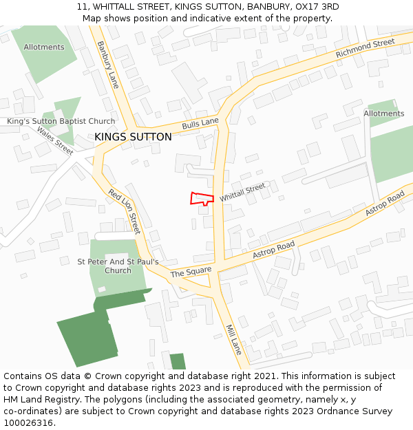 11, WHITTALL STREET, KINGS SUTTON, BANBURY, OX17 3RD: Location map and indicative extent of plot