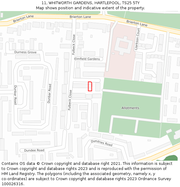 11, WHITWORTH GARDENS, HARTLEPOOL, TS25 5TY: Location map and indicative extent of plot