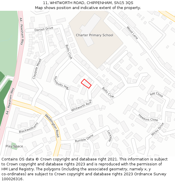 11, WHITWORTH ROAD, CHIPPENHAM, SN15 3QS: Location map and indicative extent of plot