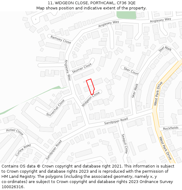 11, WIDGEON CLOSE, PORTHCAWL, CF36 3QE: Location map and indicative extent of plot