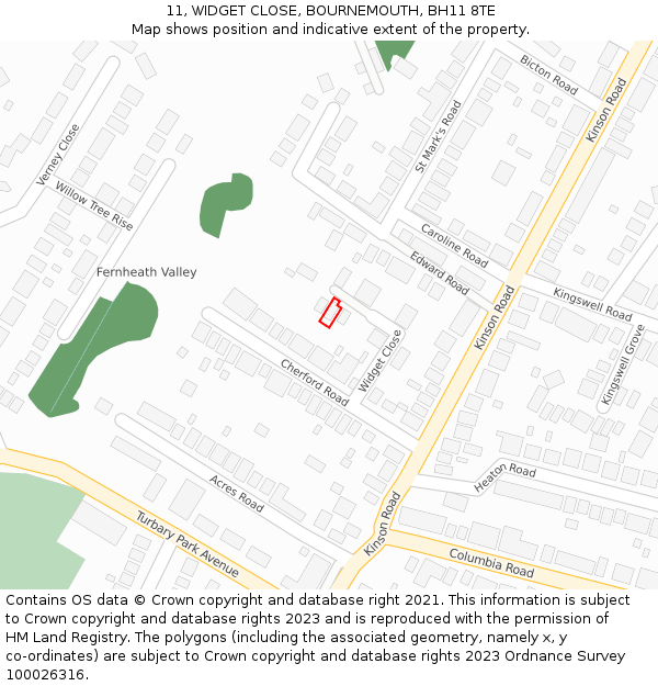 11, WIDGET CLOSE, BOURNEMOUTH, BH11 8TE: Location map and indicative extent of plot