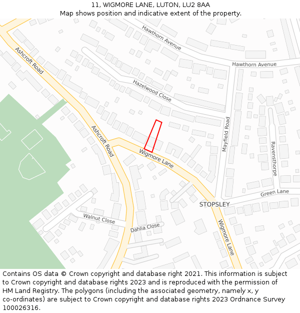 11, WIGMORE LANE, LUTON, LU2 8AA: Location map and indicative extent of plot