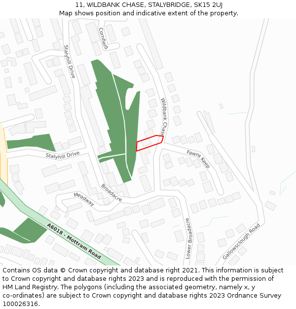 11, WILDBANK CHASE, STALYBRIDGE, SK15 2UJ: Location map and indicative extent of plot