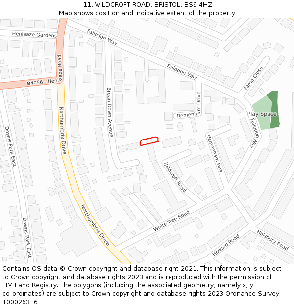 11, WILDCROFT ROAD, BRISTOL, BS9 4HZ: Location map and indicative extent of plot