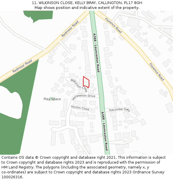 11, WILKINSON CLOSE, KELLY BRAY, CALLINGTON, PL17 8GH: Location map and indicative extent of plot