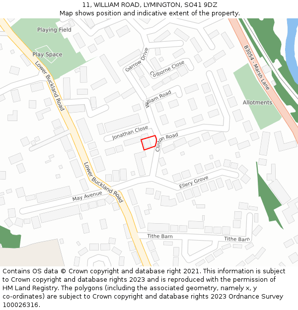 11, WILLIAM ROAD, LYMINGTON, SO41 9DZ: Location map and indicative extent of plot