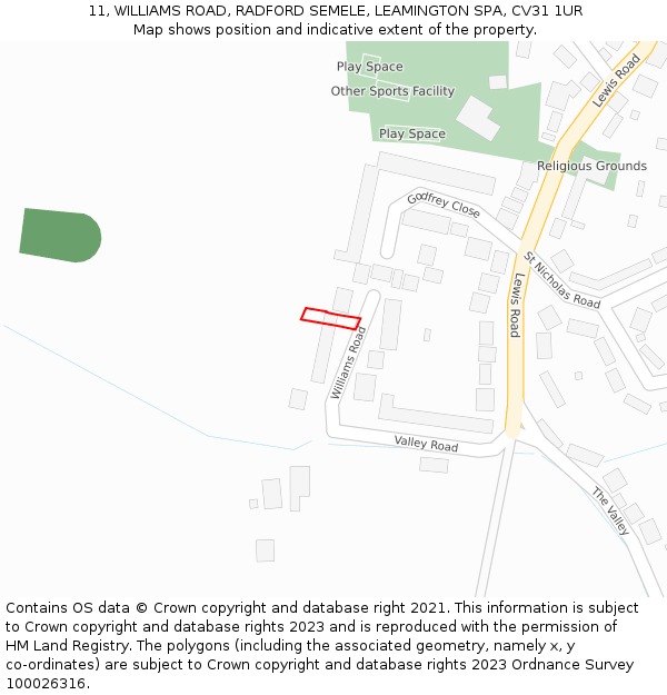 11, WILLIAMS ROAD, RADFORD SEMELE, LEAMINGTON SPA, CV31 1UR: Location map and indicative extent of plot