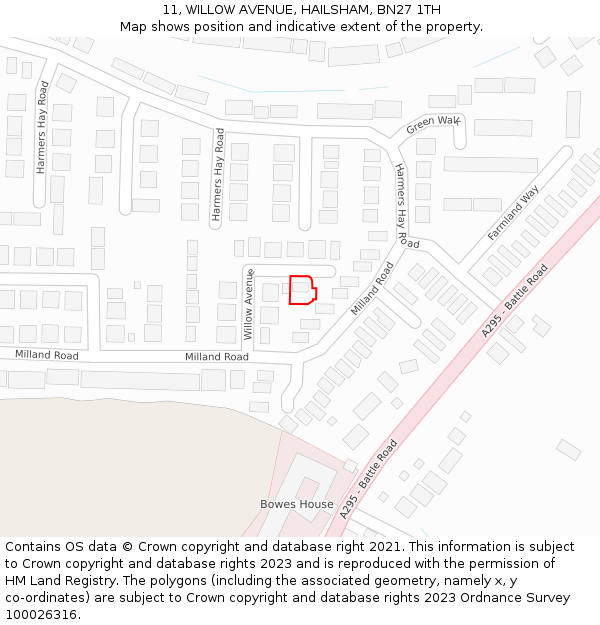 11, WILLOW AVENUE, HAILSHAM, BN27 1TH: Location map and indicative extent of plot