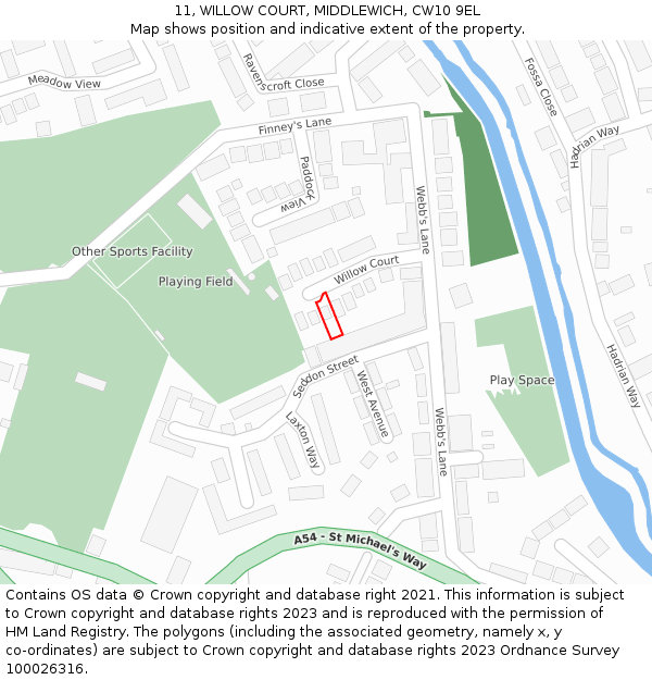 11, WILLOW COURT, MIDDLEWICH, CW10 9EL: Location map and indicative extent of plot