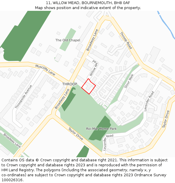 11, WILLOW MEAD, BOURNEMOUTH, BH8 0AF: Location map and indicative extent of plot