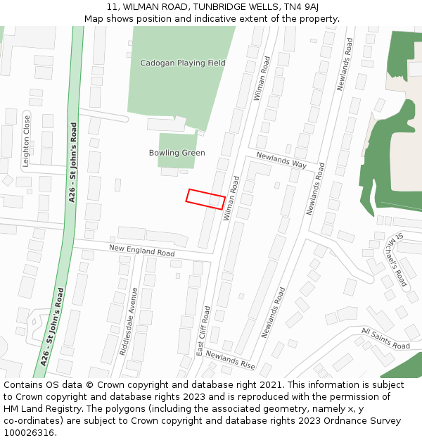 11, WILMAN ROAD, TUNBRIDGE WELLS, TN4 9AJ: Location map and indicative extent of plot