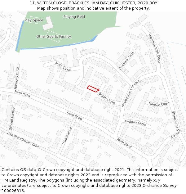 11, WILTON CLOSE, BRACKLESHAM BAY, CHICHESTER, PO20 8QY: Location map and indicative extent of plot