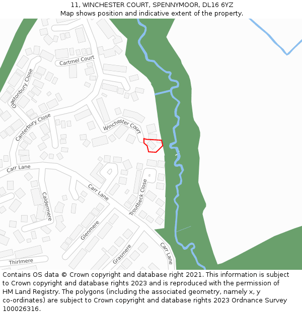 11, WINCHESTER COURT, SPENNYMOOR, DL16 6YZ: Location map and indicative extent of plot