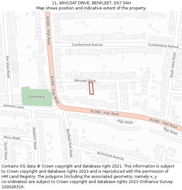 11, WINCOAT DRIVE, BENFLEET, SS7 5AH: Location map and indicative extent of plot