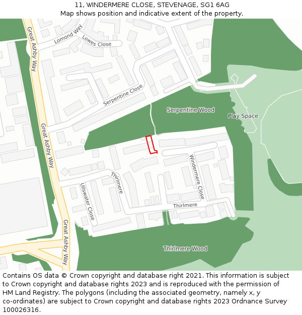 11, WINDERMERE CLOSE, STEVENAGE, SG1 6AG: Location map and indicative extent of plot