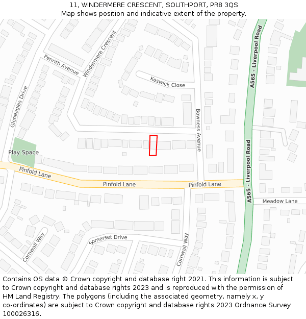 11, WINDERMERE CRESCENT, SOUTHPORT, PR8 3QS: Location map and indicative extent of plot