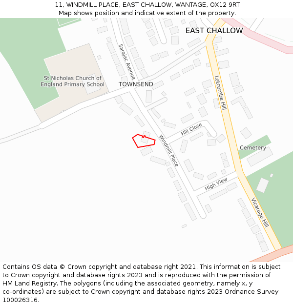 11, WINDMILL PLACE, EAST CHALLOW, WANTAGE, OX12 9RT: Location map and indicative extent of plot