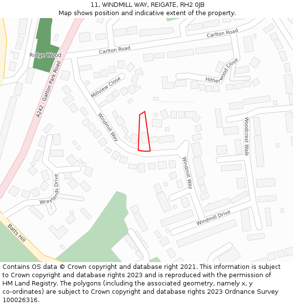 11, WINDMILL WAY, REIGATE, RH2 0JB: Location map and indicative extent of plot