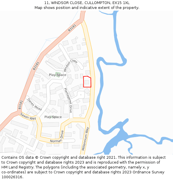 11, WINDSOR CLOSE, CULLOMPTON, EX15 1XL: Location map and indicative extent of plot