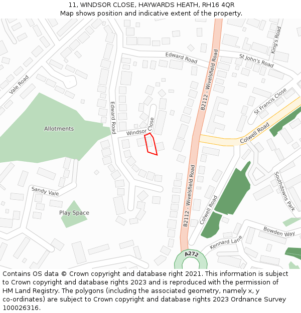 11, WINDSOR CLOSE, HAYWARDS HEATH, RH16 4QR: Location map and indicative extent of plot