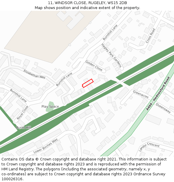 11, WINDSOR CLOSE, RUGELEY, WS15 2DB: Location map and indicative extent of plot