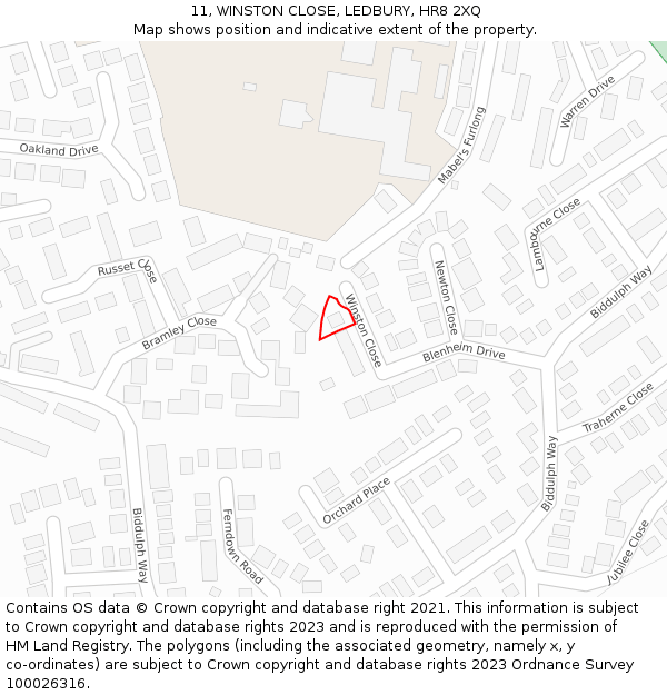 11, WINSTON CLOSE, LEDBURY, HR8 2XQ: Location map and indicative extent of plot