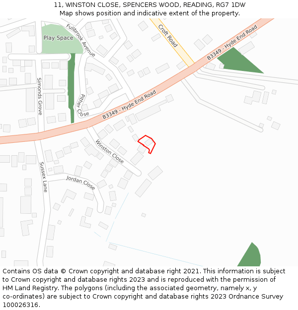 11, WINSTON CLOSE, SPENCERS WOOD, READING, RG7 1DW: Location map and indicative extent of plot